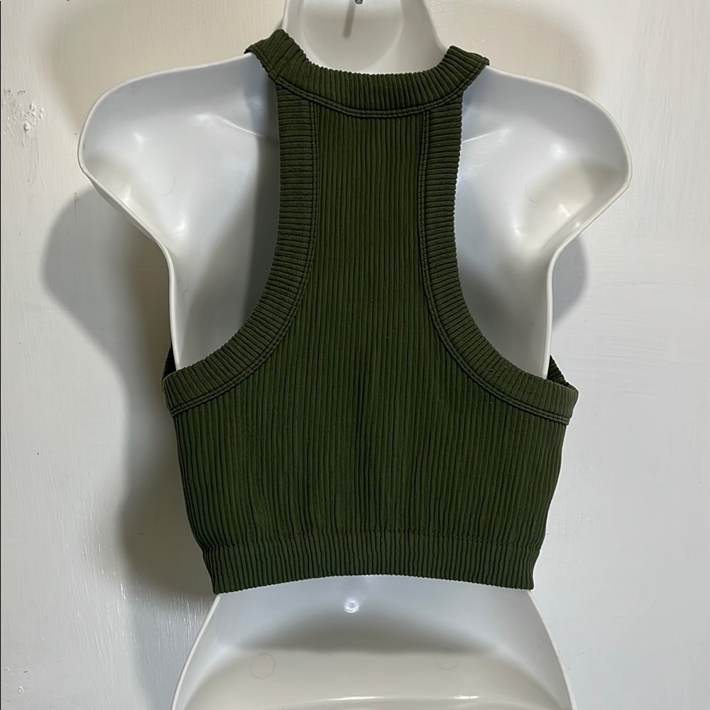 Aerie Green Ribbed Crop Tank Top Sleeveless - Picture 2 of 3